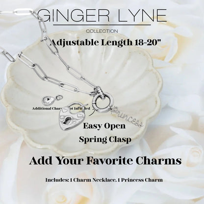 Ginger Lyne Paperclip Chain Carabiner Holder Necklace Princess Charm for Women Stainless Steel 18-20" Adjustable - Silver Tone
