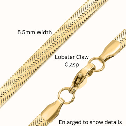 HerringboneChainNecklaceforMenorWomen18Inch5.5mmWide18KGoldPlatedStainlessSteelGingerLyne_Silver-3