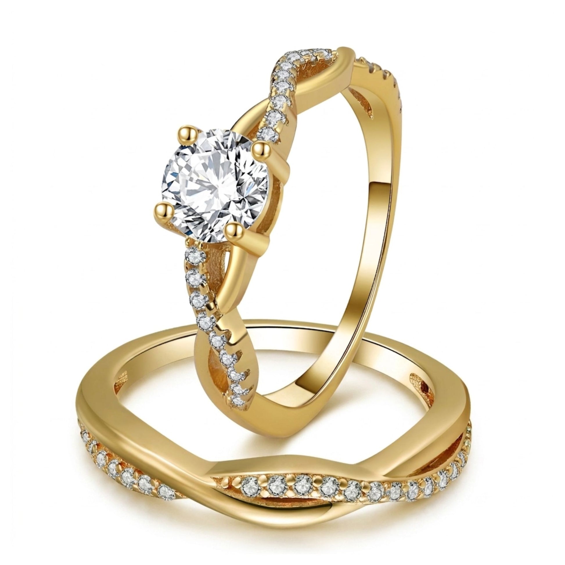 QueenaWeddingRingSetAnniversaryBandEngagementRingforWomenSterlingSterlingCzGingerLyneCollection_Gold/Sterling-1