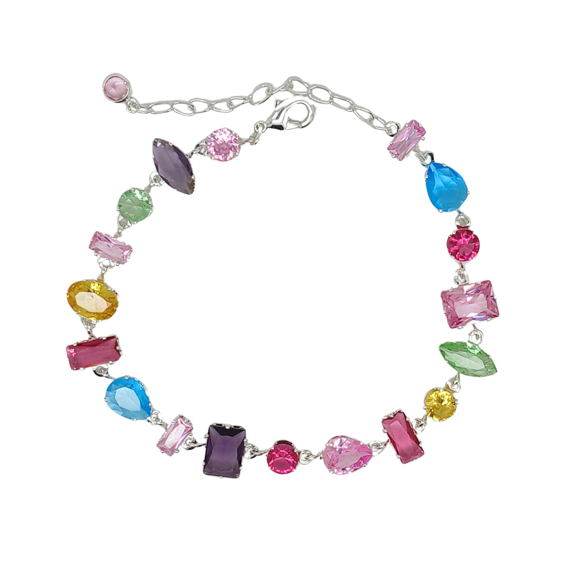 ConfettiCZTennisBraceletforWomen8.5"WhiteGoldPlatedColorfulCubicZirconia_Multi-color-1