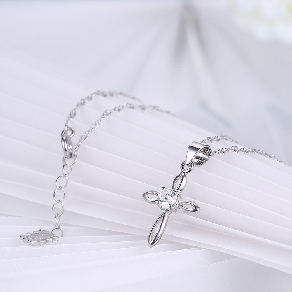 Cross Necklace for Women Religious CZ Sterling Silver Pendant with Twist Chain by Ginger Lyne