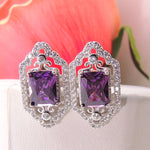 Load image into Gallery viewer, Gigi Filigree Stud Earrings Emerald Cut Purple CZ Womens Ginger Lyne Collection
