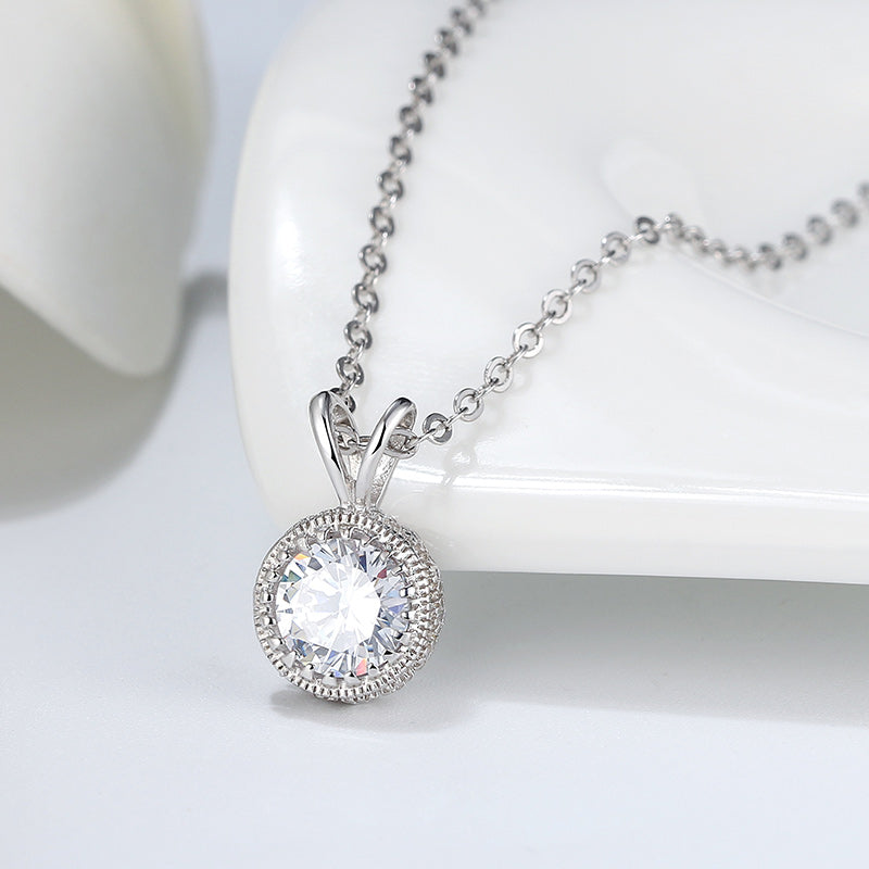 Halo Round Pendant Necklace for Women Sterling Silver Clear Cz Ginger Lyne Collection