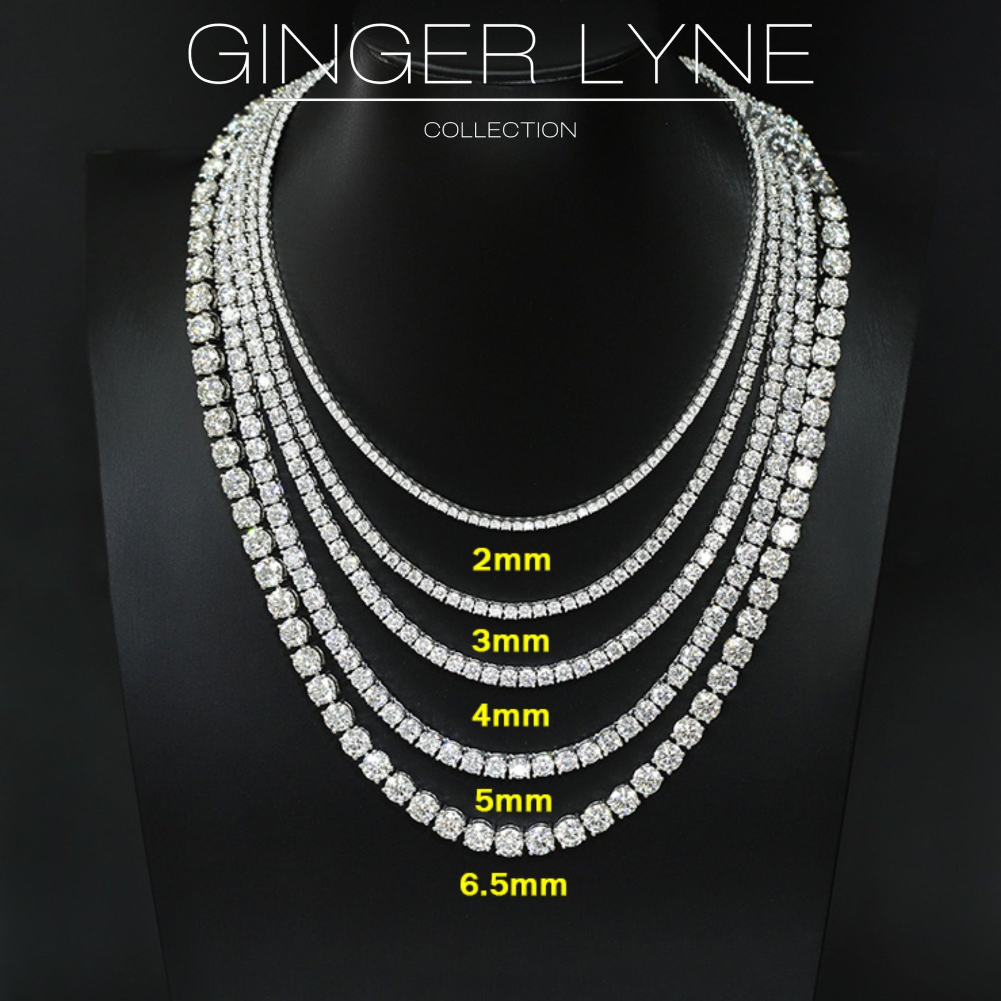 Tennis Necklace for Women Sterling Silver 3mm or 5mm Cubic Zirconia 16 or 18" Lengths by Ginger Lyne - 5mm-18"