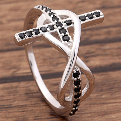 Cross Infinity Religion Ring Sterling Silver Black Cz Women Ginger Lyne Collection (9)