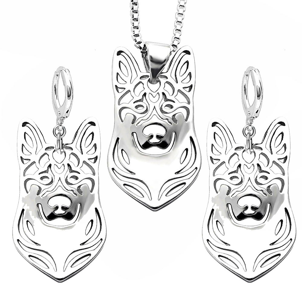 German Shepherd Dog Silver Necklace Earrings Set Women Ginger Lyne Collection - Dog Set