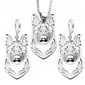 German Shepherd Dog Silver Necklace Earrings Set Women Ginger Lyne Collection - Dog Set