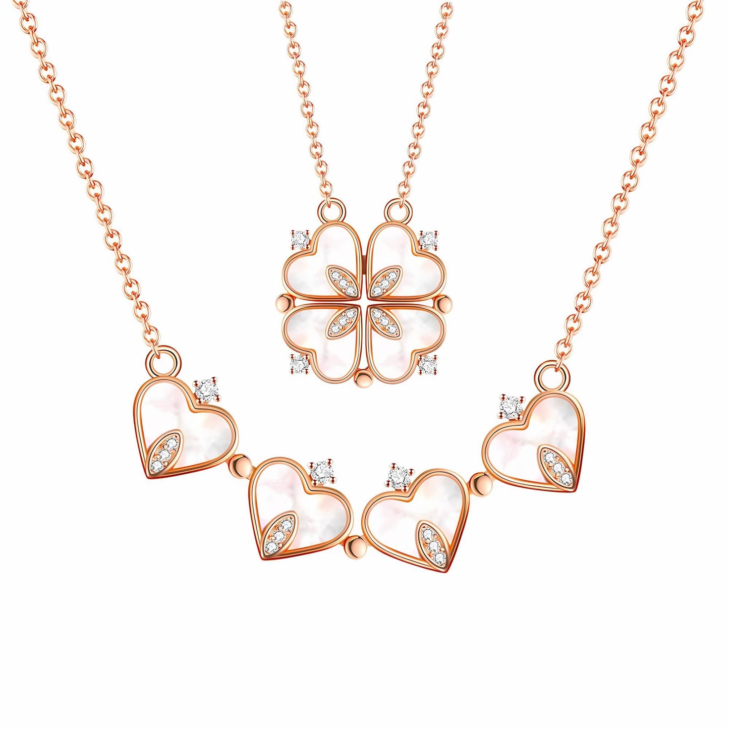 4 Leaf Clover Heart Pendant Necklace for Women Magnetic Sterling Silver Ginger Lyne Collection