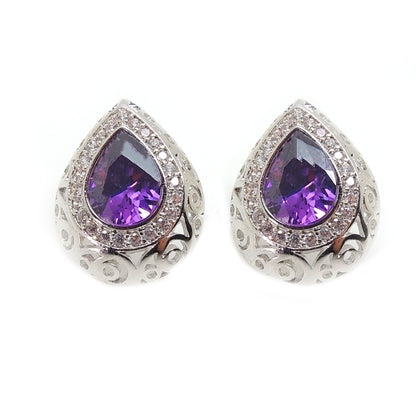 Lona Teardrop Pear purple Cz Stud Earrings Women Ginger Lyne Collection