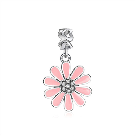 Daisy Flower Charm European Bead CZ Sterling Silver Pink Ginger Lyne Collection