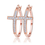 Load image into Gallery viewer, Cross Hoop Earrings for Women Religious Jesus Cubic Zirconia Ginger Lyne Collection - Rose Gold
