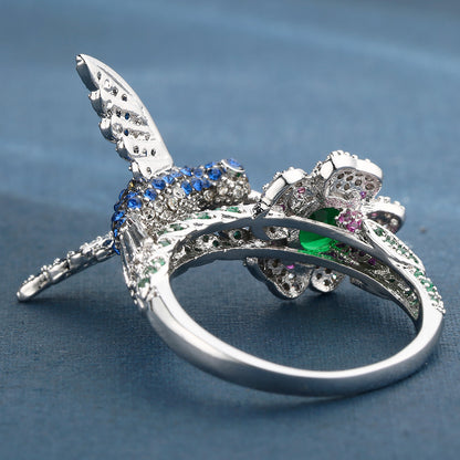 Hummingbird Statement Ring Bird Blue Cz Womens Ginger Lyne Collection