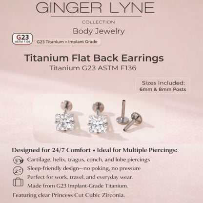 PrincessCutCZ5mmSolitaireFlatBackStudEarringsBodyPiercingsbyGingerLyne2SetsPost6mm8mmIncluded_Clear-2