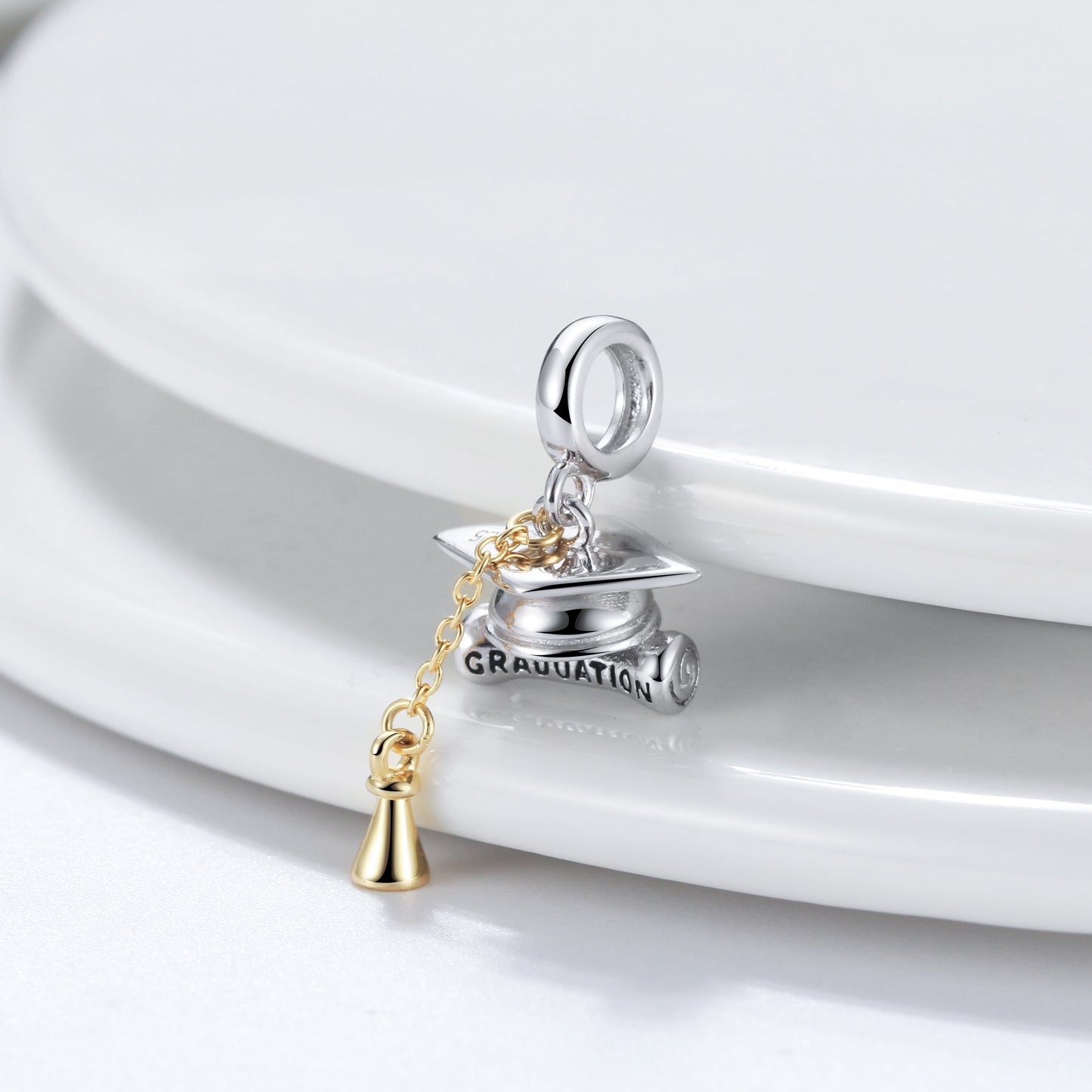 Graduation Cap Tassel Charm European Bead Sterling Silver Ginger Lyne Collection