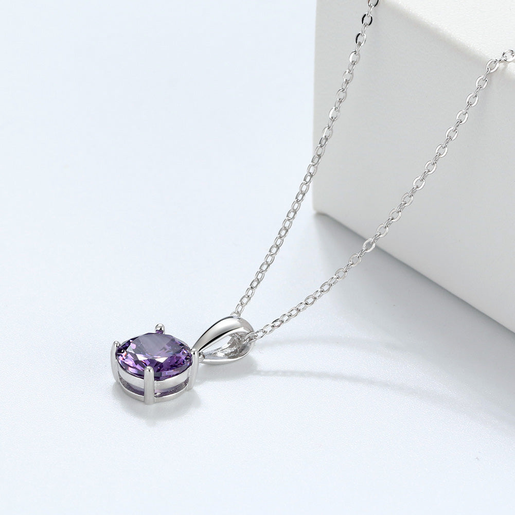 Solitaire Birthstone Necklace for Women Cz Sterling Silver Ginger Lyne Collection - February-Amethyst Purple