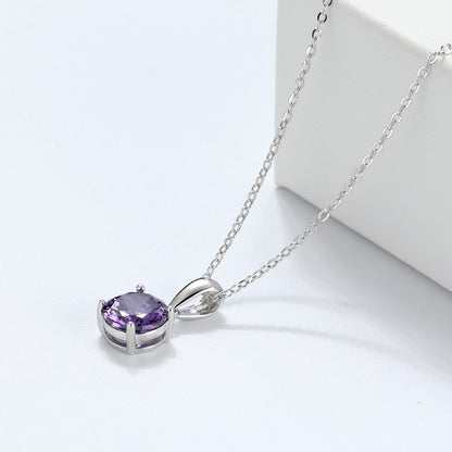 Solitaire Birthstone Necklace for Women Cz Sterling Silver Ginger Lyne Collection - February-Amethyst Purple