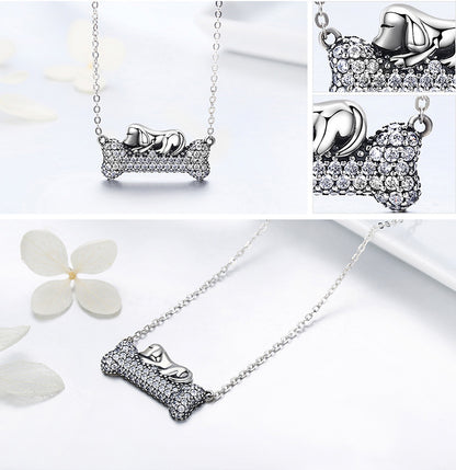 Fido Dog Bone Pendant Necklace Chain Cubic Zirconia Girls Ginger Lyne Collection