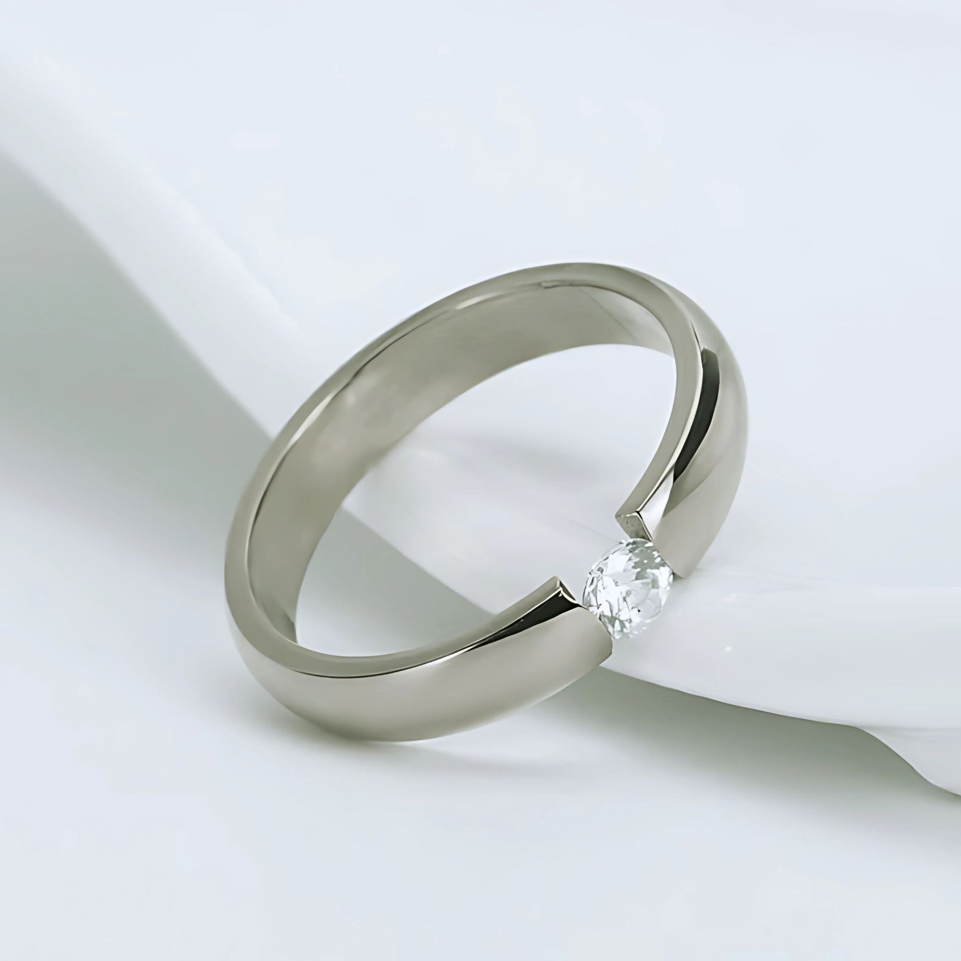 WeddingBandRingforWomenorMenStainlessSteelCrystalGingerLyneCollection_Silver-3