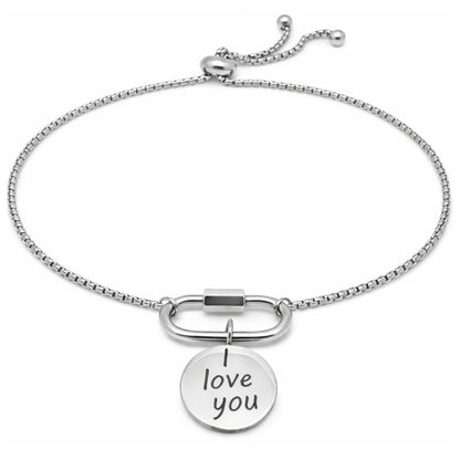 CarabinerCharmBraceletwithILoveYouCharmbyGingerLyneAdjustableStainlessSteelChain_SilverTone-1
