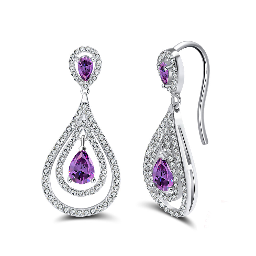 Hook Earrings for Women Oval Pear Purple Cz Sterling Silver Ginger Lyne Collection