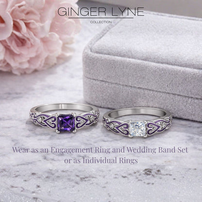 CherriPurpleWeddingRingSetforWomenCzPrincessEngagementRingMatchingBandGingerLyneCollection_Purple-3