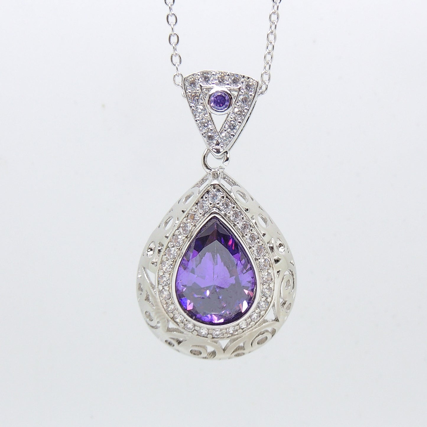 Lona Teardrop purple Cz Pendant Necklace Women Ginger Lyne Collection