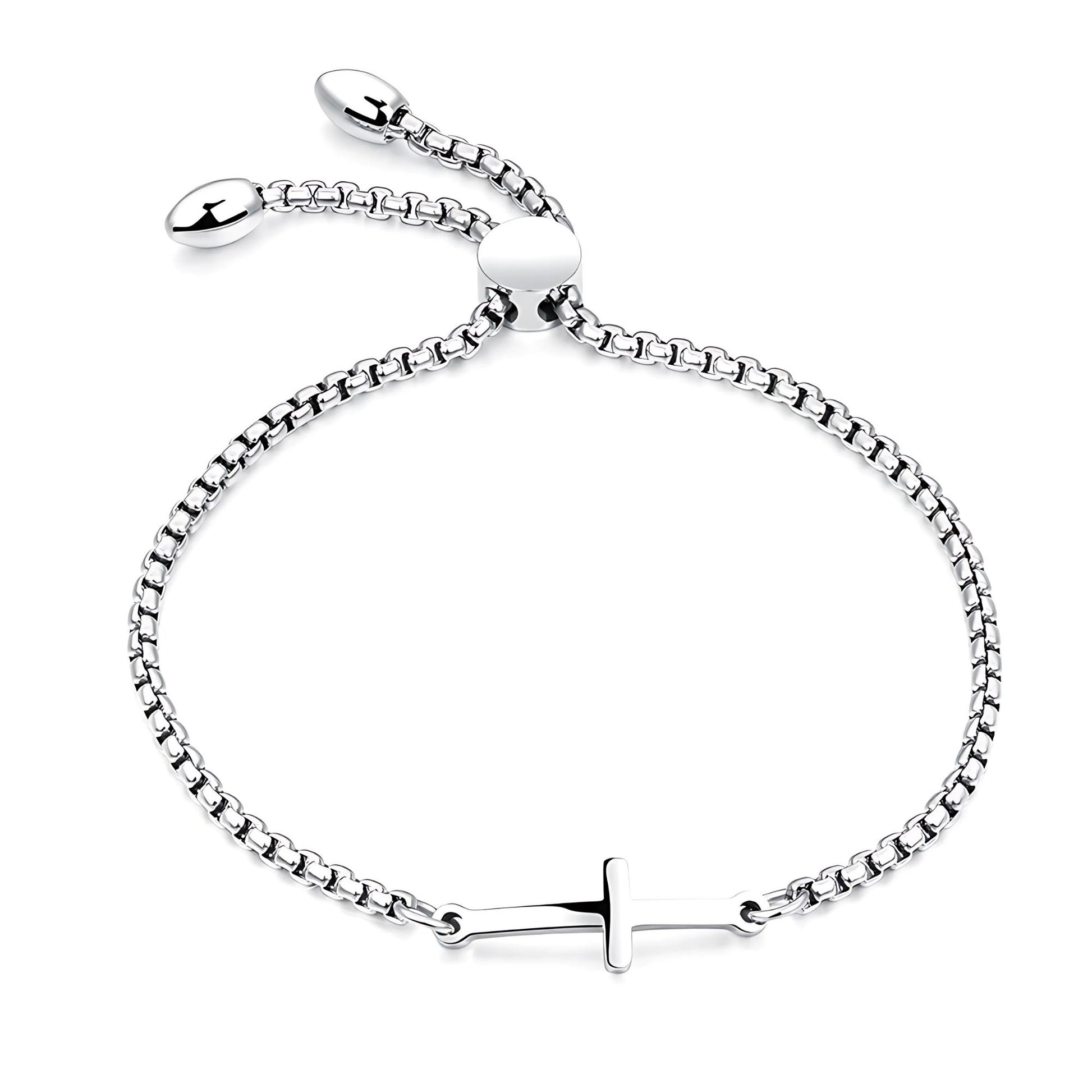 ReligiousCrossBraceletbyGingerLyneAdjustableStainlessSteelChainSilverorGoldFinish_Silver-1