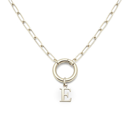 PaperclipLinkCircleCarabinerIntialLetterCharmHolderNecklaceforWomenStainlessSteel20"GingerLyne_Silver-E-1