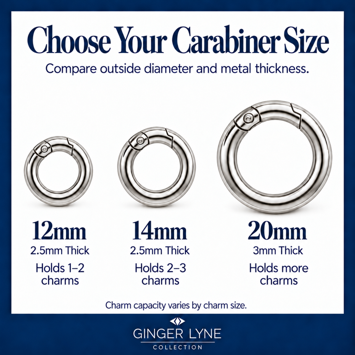 Carabiner Charm Necklace for Women Paperclip Chain Round Carabiner Holder Stainless Steel by Ginger Lyne - 12mm/Silver