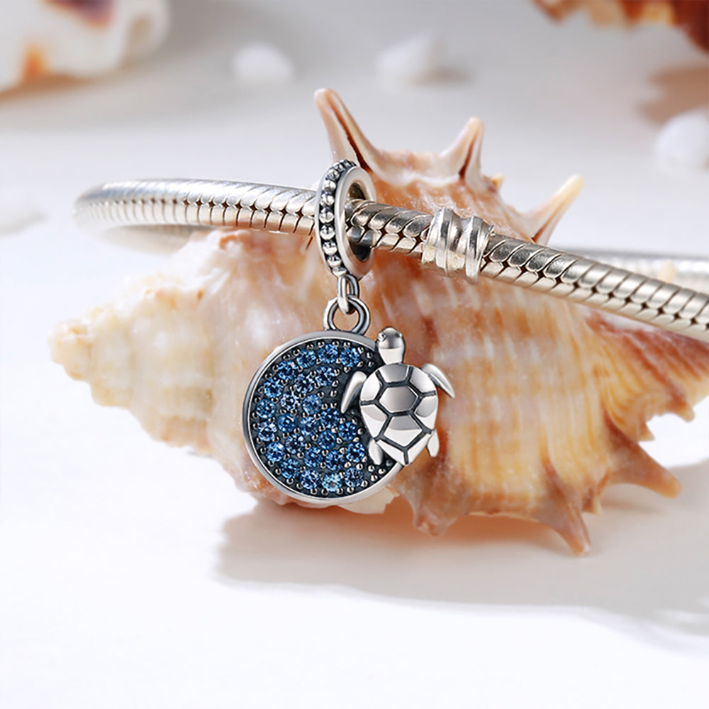 SeaTurtleCharmEuropeanBeadBlueCZSterlingSilverGingerLyneCollection_Blue-2