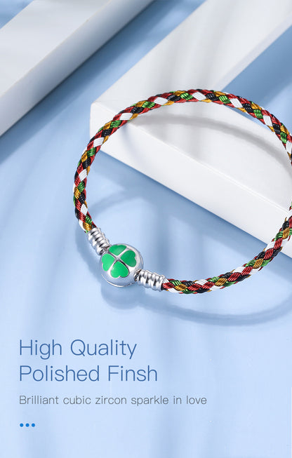 BraidedSteelCharmBraceletWomens21cmSterlingSilverLuckyCloverClaspGingerLyneCollection_21cm-5