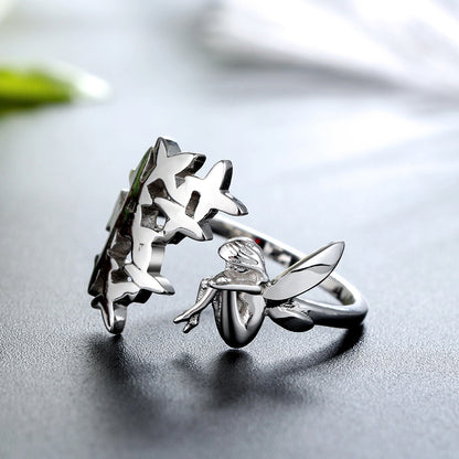 Fairy with Stars Wrap Ring Sterling Silver Girl Ginger Lyne Collection
