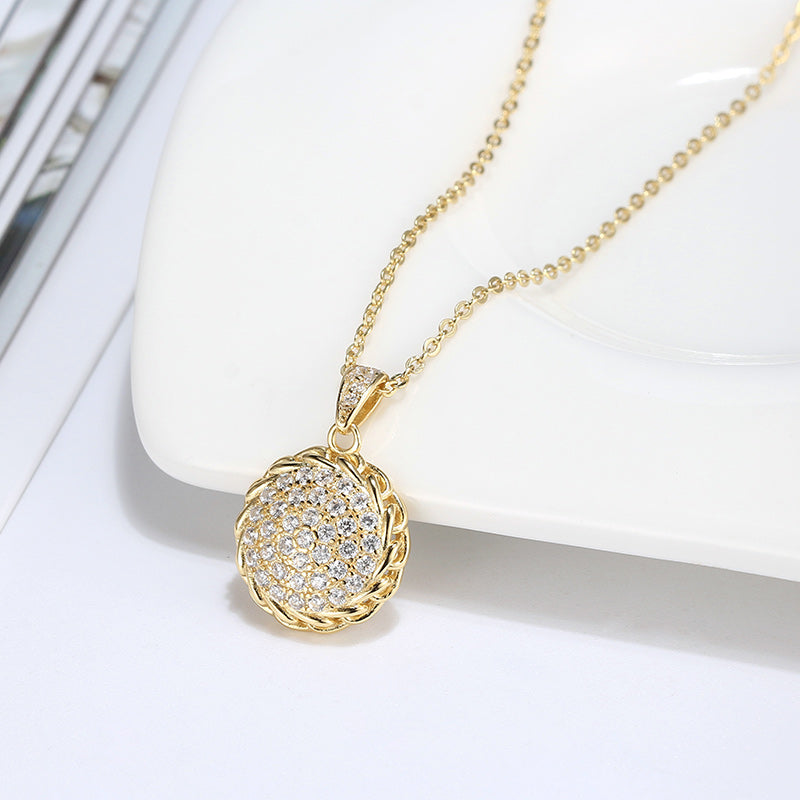 Round Pave Pendant Chain Necklace for Women  Sterling Silver Ginger Lyne Collection - Yellow Gold