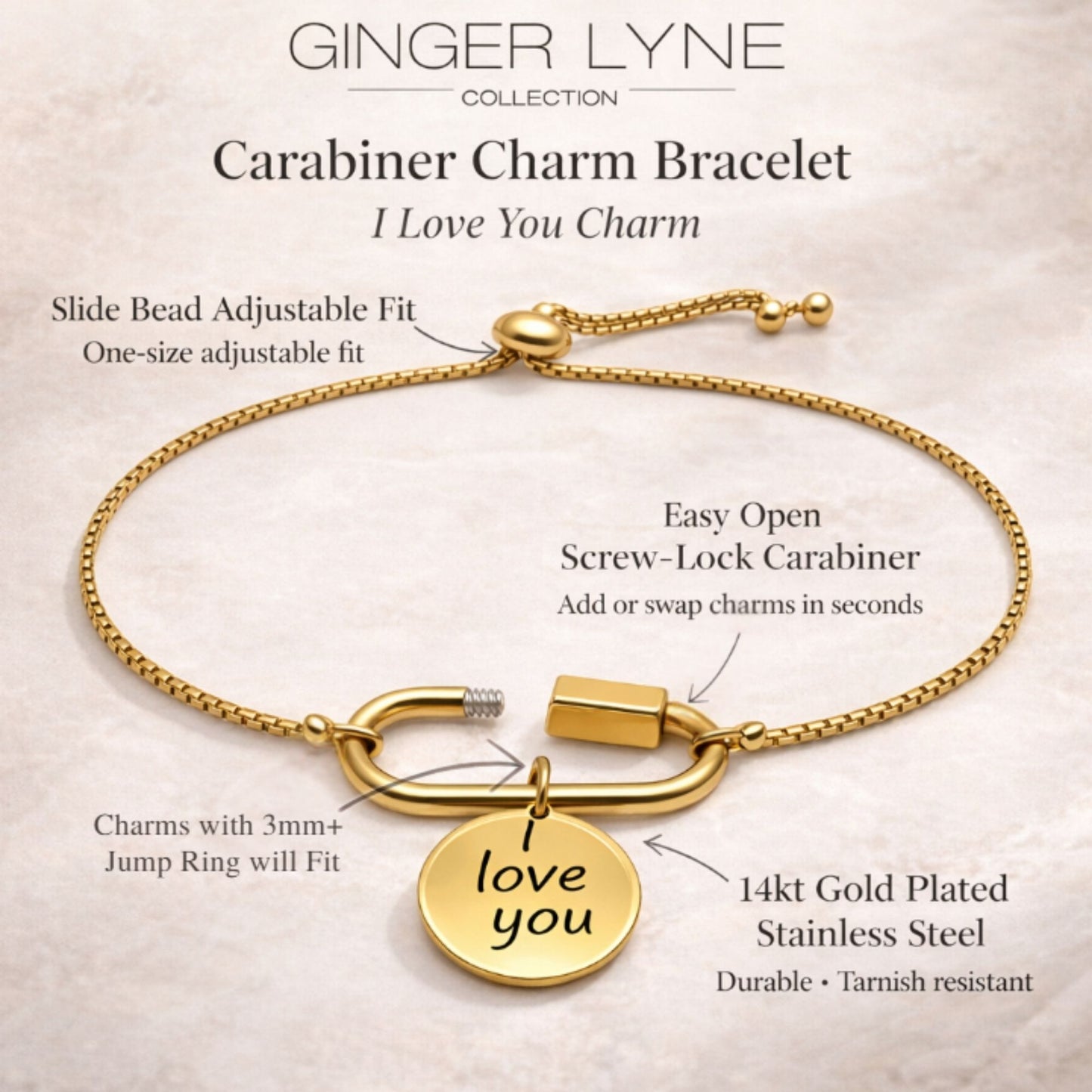 CarabinerCharmBraceletwithILoveYouCharmbyGingerLyneAdjustableStainlessSteelChain_Gold-8