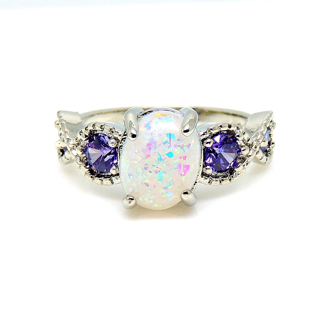 Tatum Statement Ring Oval Shape Fire Opal Purple Cz Womens Ginger Lyne Collection - 10