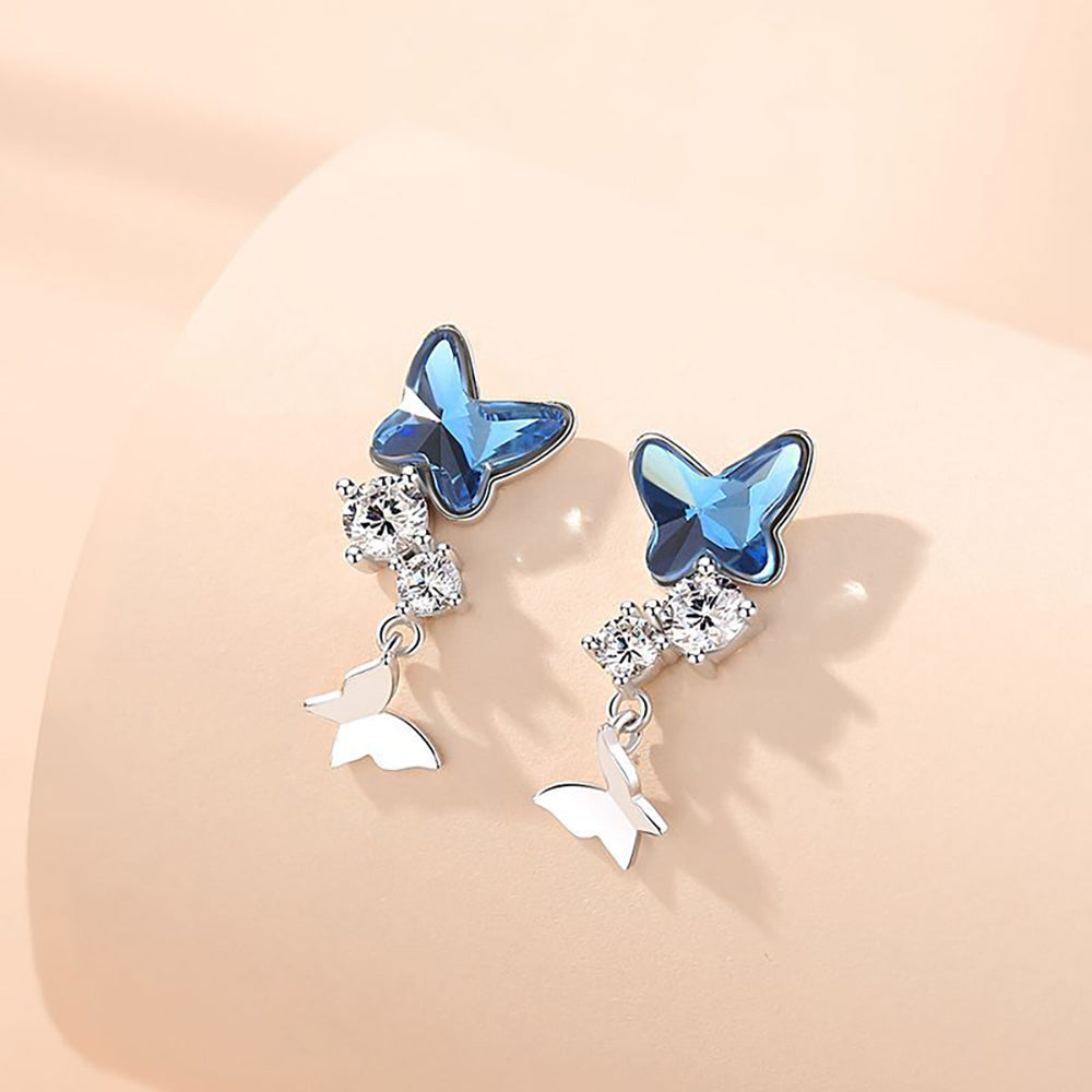 Butterfly Drop Earrings for Women Blue Crystal Sterling Silver Ginger Lyne Collection