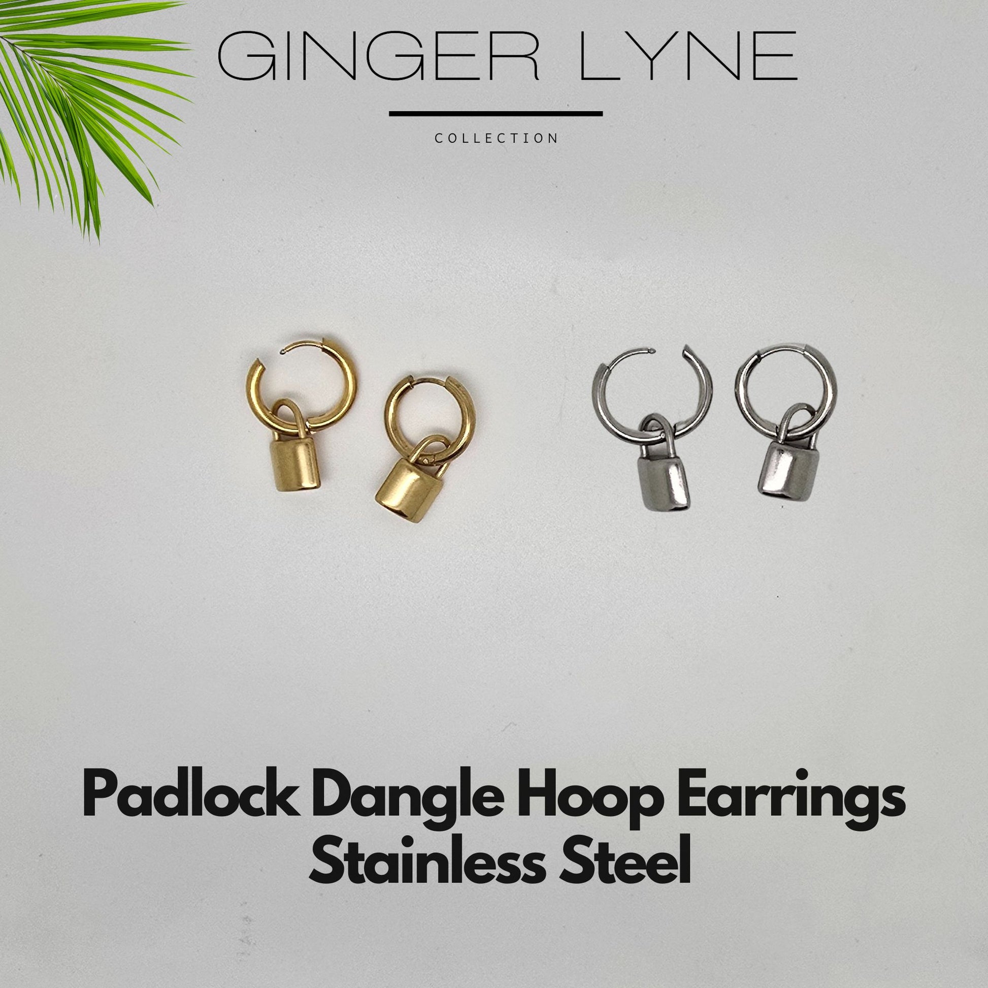 Padlock Dangle Hoop Earrings for Women Gold or Silver Stainless Steel Ginger Lyne Collection - Silver