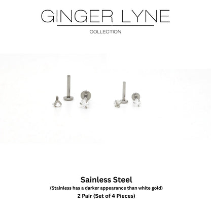 SmallHeartSolitaireFlatBackStudEarringsBodyPiercingsbyGingerLyne2Sets3mmCZStainlessSteel16g6mmand8mmLengths_Clear-4