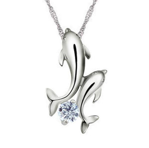 Dolphins Pendant Necklace for Women and Girls Ginger Lyne Collection Cu White Gold Plated - White Gold Plated
