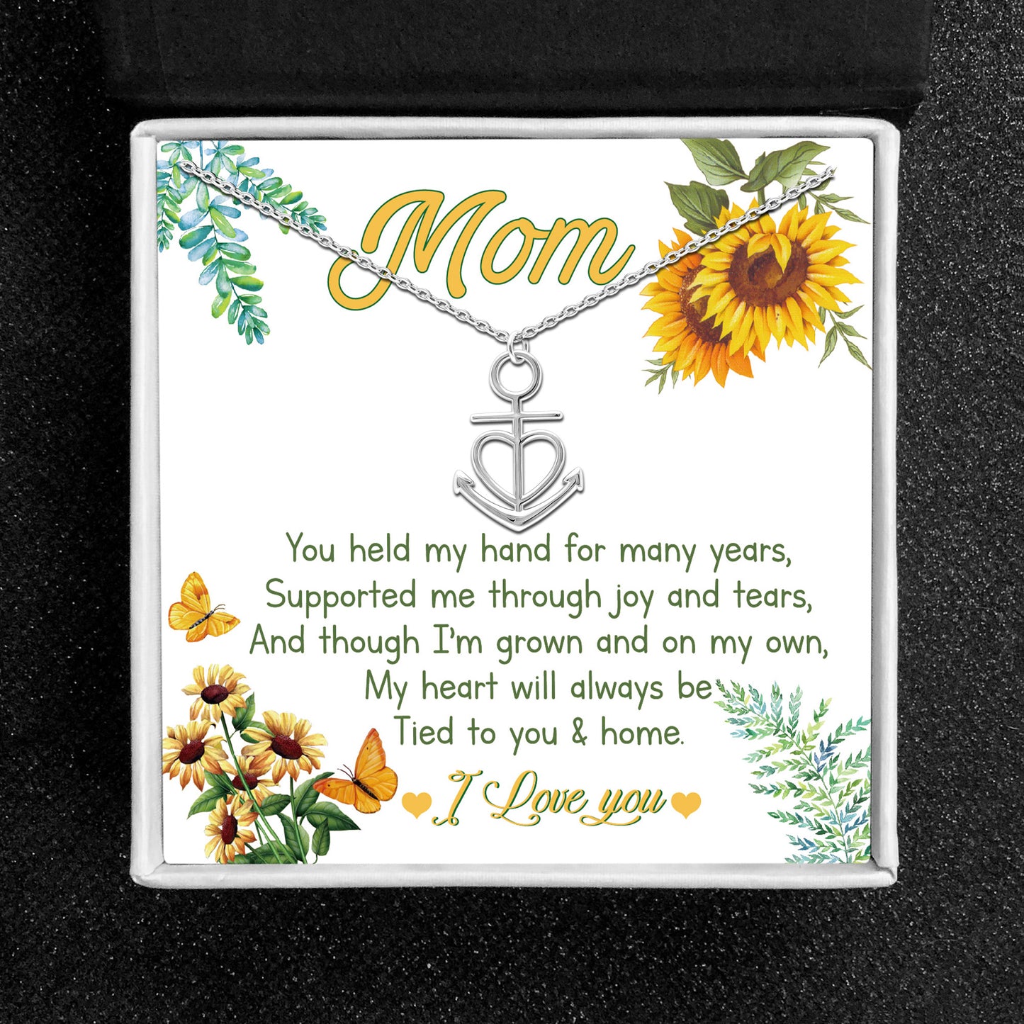 Mom Greeting Card Silver Anchor Heart Necklace Women Ginger Lyne Collection