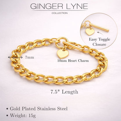 HeartCharmToggleBraceletforWomenbyGingerLyneStainlessSteelChain_GoldTone-5