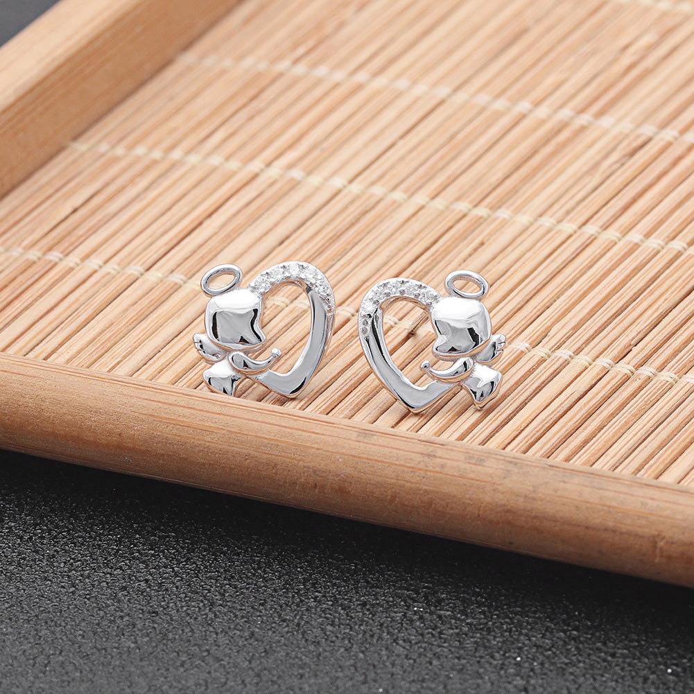 Angel Heart Stud Earrings Girls Sterling Silver Cubic Zirconia Ginger Lyne Collection