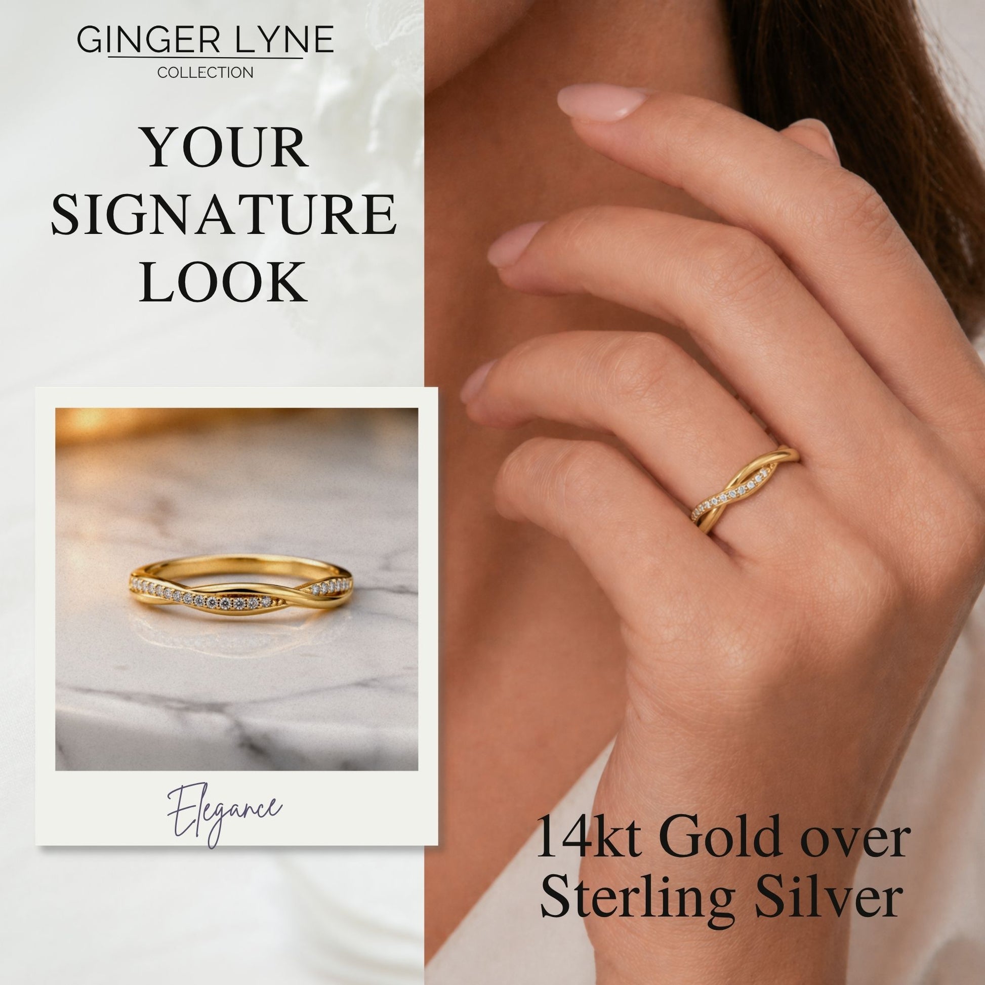 QueenaSterlingSilverWeddingBandforWomenHalfEternityCzAnniversaryRingbyGingerLyneCollection_Gold-ToneSilver-7