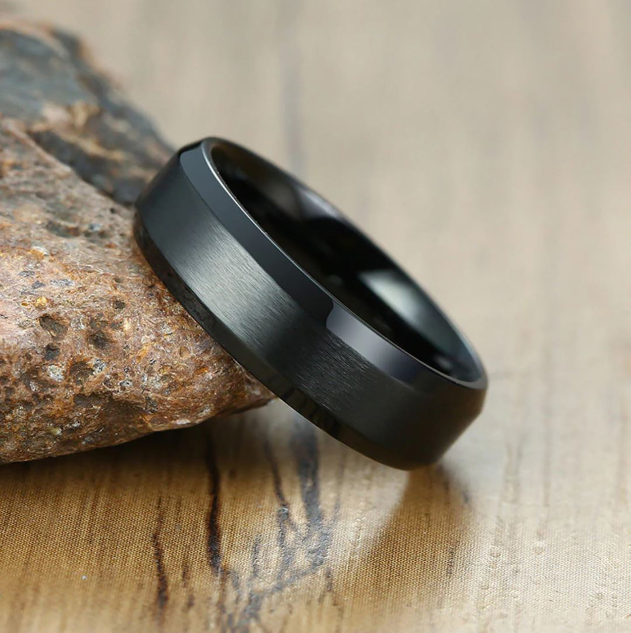 Matte Black Tungsten Carbide Wedding Band Ring Women Men 6mm or 8mm Ginger Lyne Collection