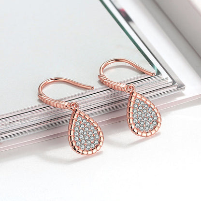 Teardrop Dangle Hook Earrings for Women Pave Cz Sterling Silver Ginger Lyne Collection - Rose Gold