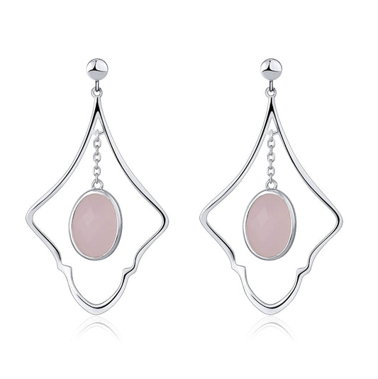 Oval Rose Quartz Dangle Earrings for Women Sterling Silver Ginger Lyne Collection