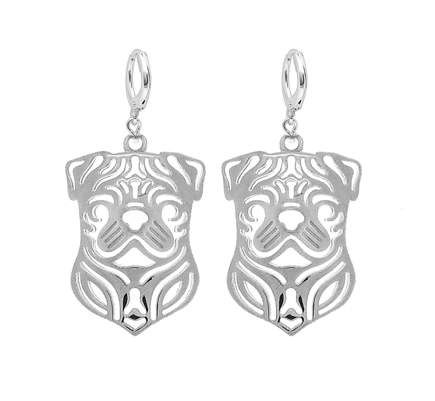 Pug Dog Sterling Silver Pendant Necklace Earrings Set Womens Ginger Lyne Collection