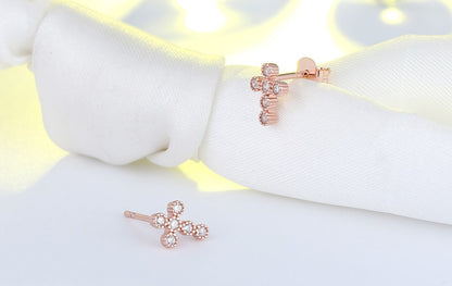 Religious Cross Stud Earrings for Women Cz Sterling Silver Ginger Lyne Collection - Rose Gold