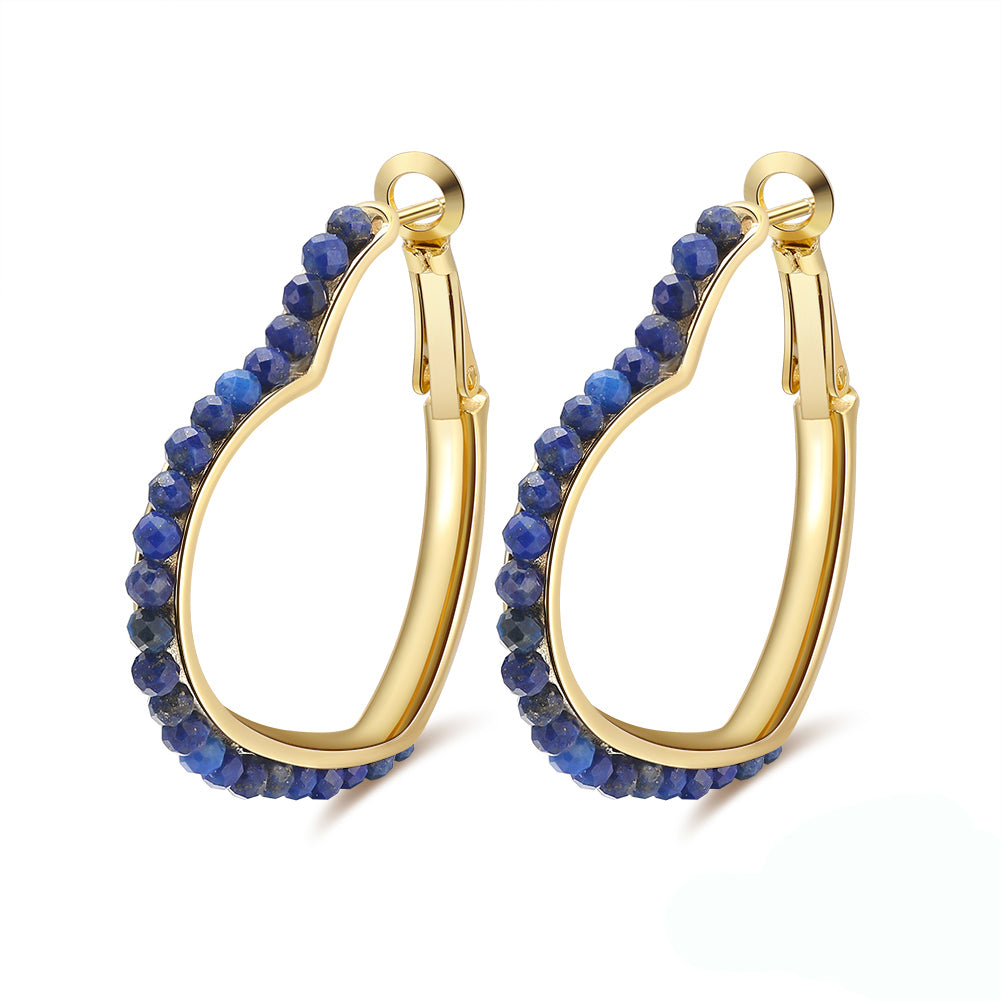 Heart Hoop Earrings for Women Blue Lapis Gold Plated Sterling Silver Ginger Lyne Collection - Blue