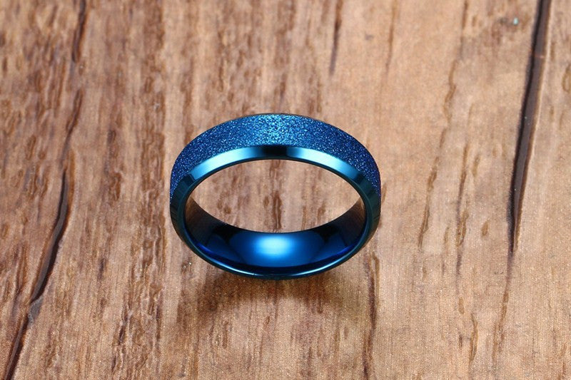 6mm Wedding Band Women Mens Blue Stainless Steel Ring by Ginger Lyne Collection - 6mm Blue,8